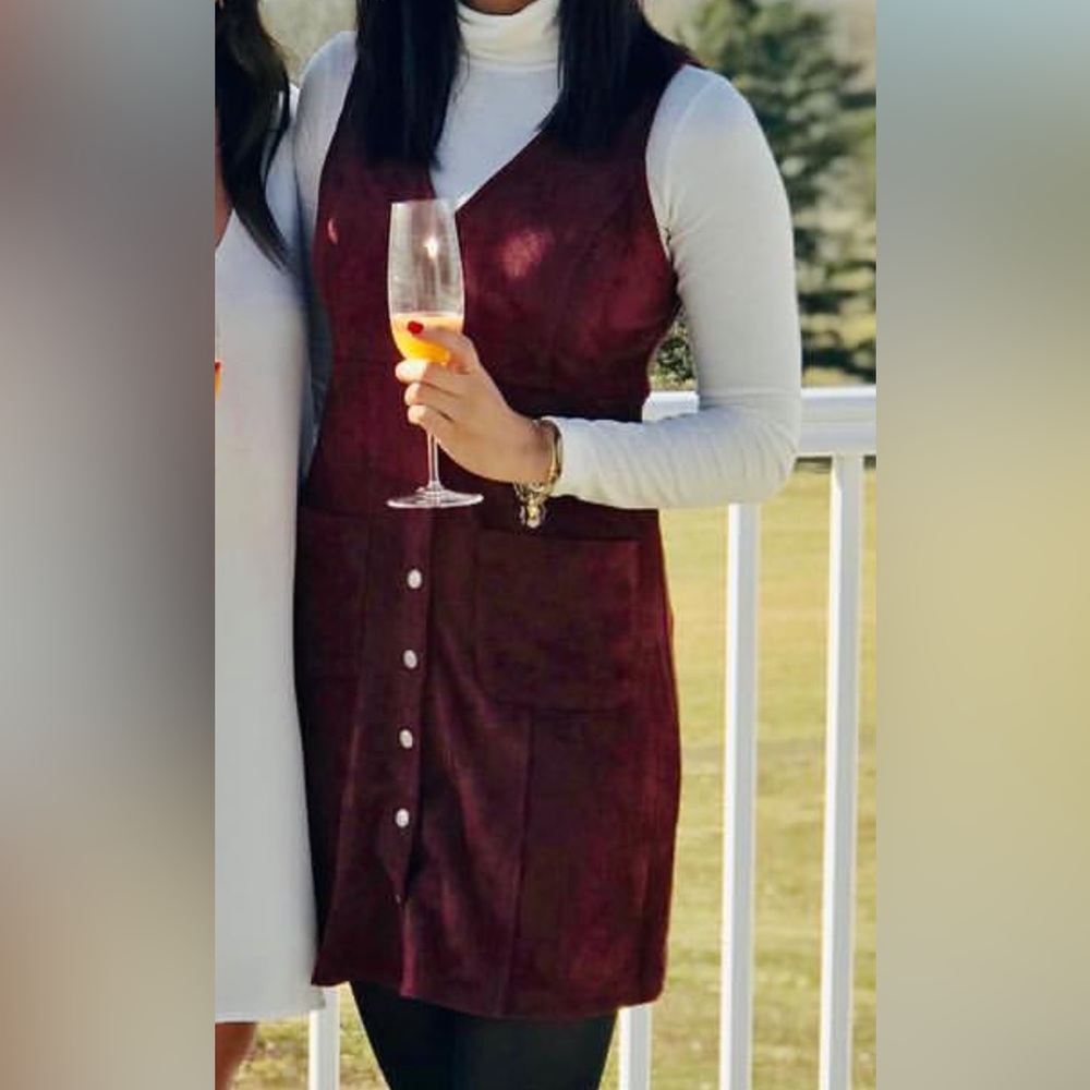 Maroon Velour Button Up Dress
